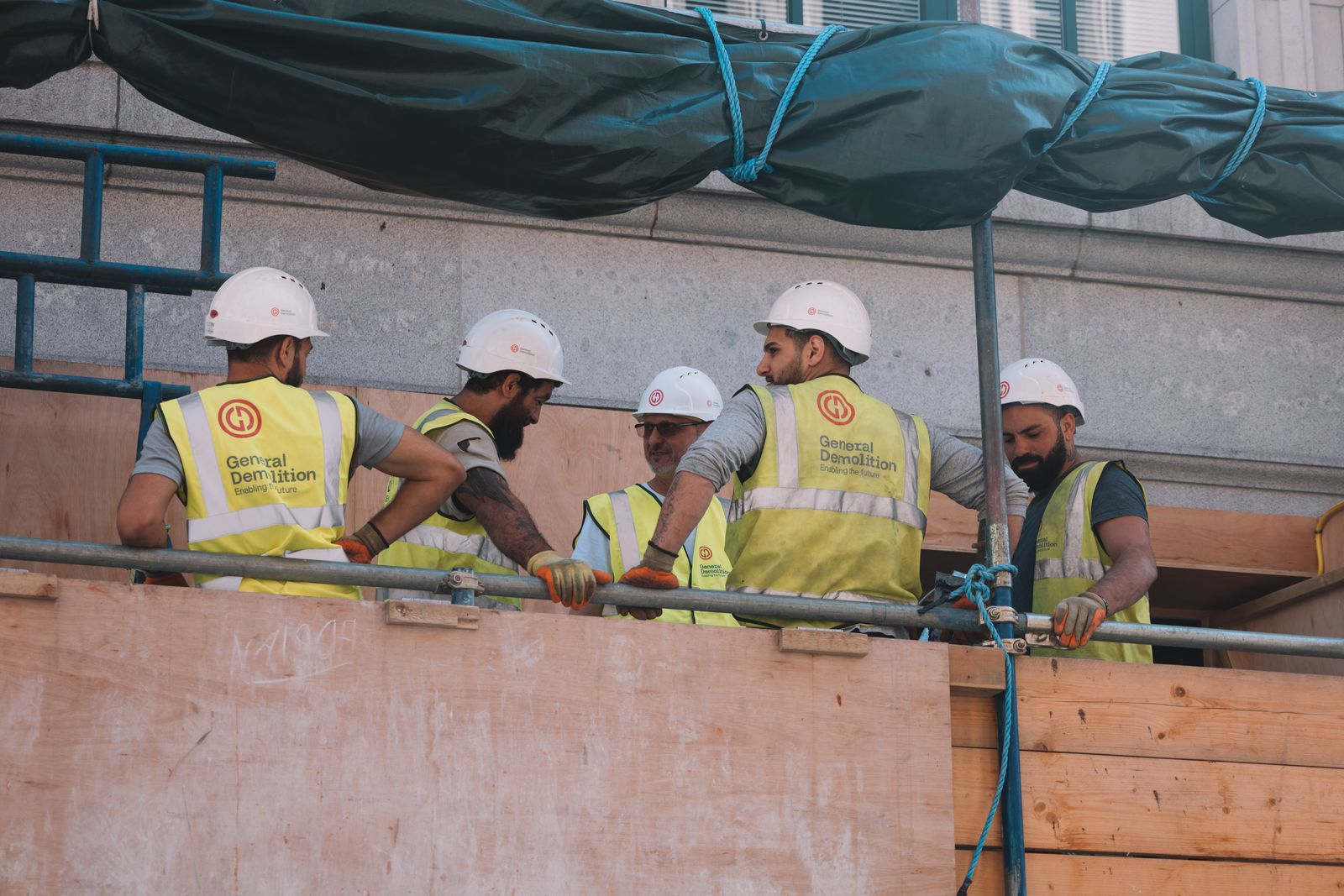 Crew collaborating on a job site